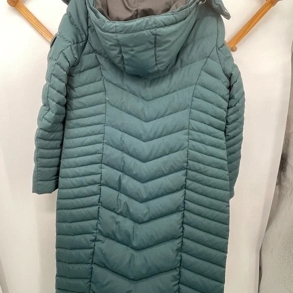 Long Quilted Hooded Down Puffer Coat in Teal - Picture 13 of 15